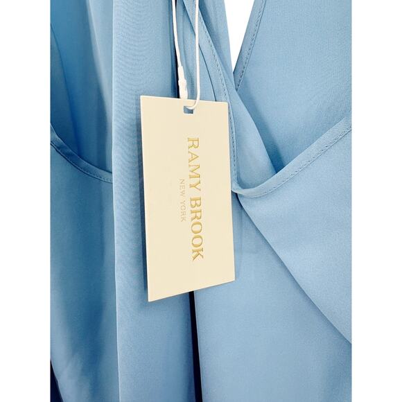 RAMY BROOK Top NEW Size L Noelle Satin V Neck Blouse Tank $245 Light Blue - Picture 3 of 5